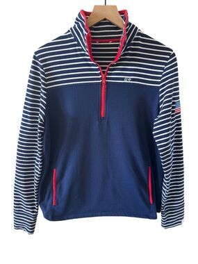 Vineyard Vines 1/4 Zip Pullover Navy Stripe USA Flag Womens S